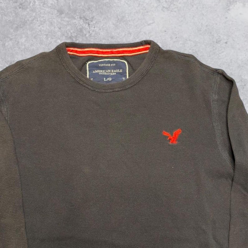 American Eagle Vintage Y2K Blue Thermal Long Sleeve Waffle Knit Shirt Large